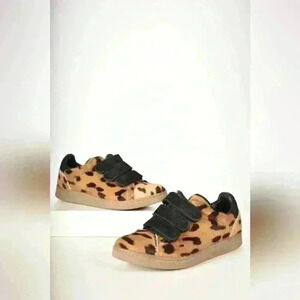 JEROME DREYFUSS Paris Tan Black Cheetah Print Horsehair Slipon Sneakers 37EU 7US